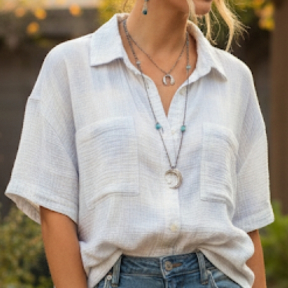 Joe Fresh Tops - Joe Fresh Cotton Light Blue & White Button Down Boxy Top SZ XL